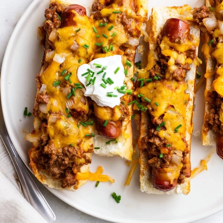 Baked Chili Dog Casserole featuring juicy hot dogs and creamy cheddar, irresistible!
