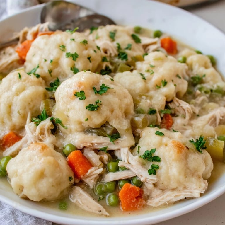 Hearty Chicken and Dumplings Casserole served warm, bursting with savory flavors and vibrant veggies.  