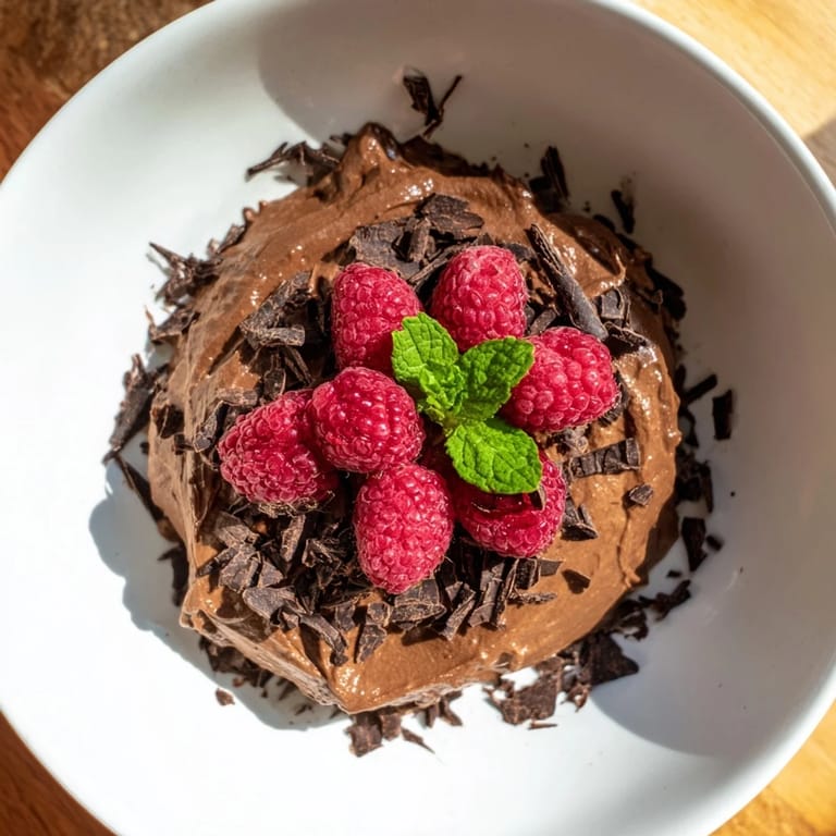 Creamy, rich avocado chocolate mousse drizzled with shaved chocolate, perfect after dinner.