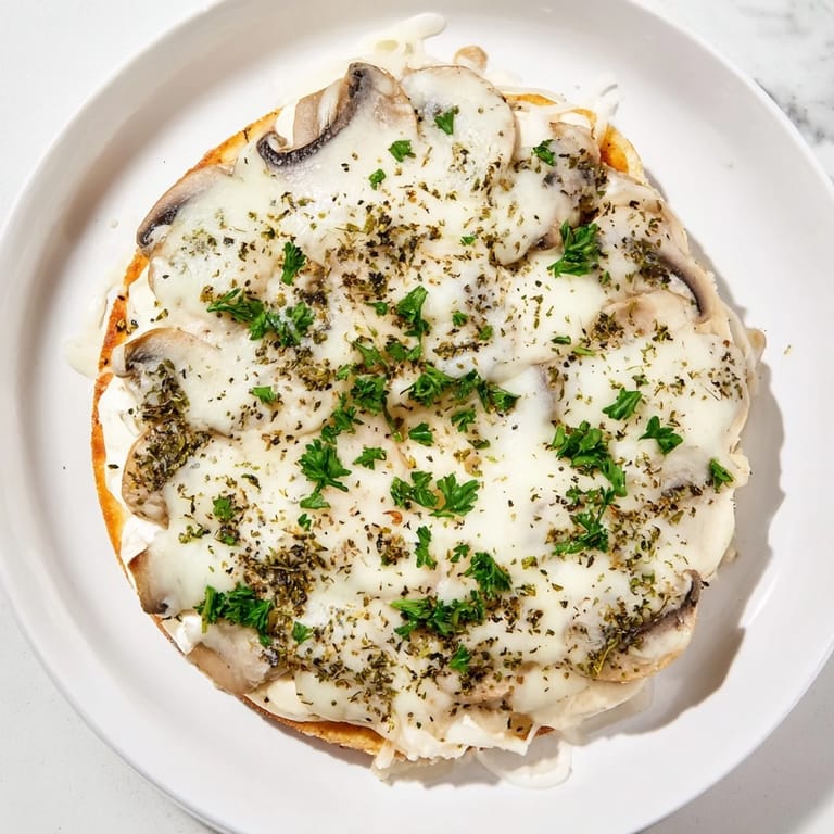 Bubbling mozzarella blankets the easy frozen pizza upgrade, featuring herbs and savory mushrooms.