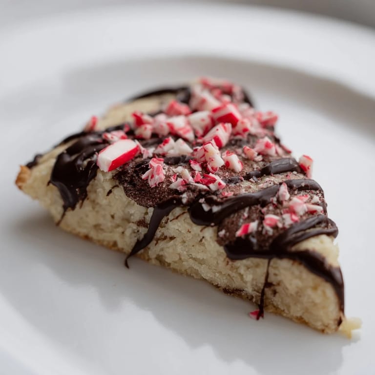 Close-up shot shows decadent Chocolate Peppermint Shortbread Wedges, drizzled with glossy chocolate topping.