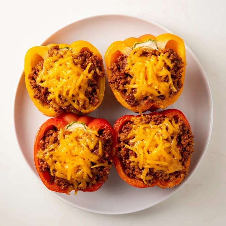 Perfectly baked, vibrant Sloppy Joe Stuffed Bell Peppers, a delicious comfort food classic.