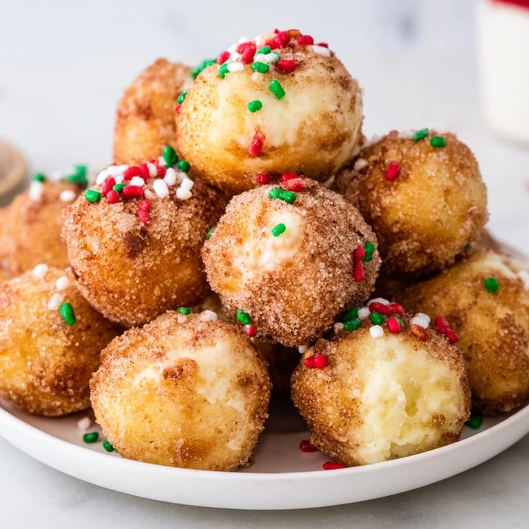 Warm, freshly air fried Air Fryer Christmas Donut Holes, perfect for a cozy Christmas morning with cocoa.