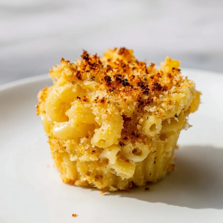 Mini muffin tin filled with perfectly baked ditalini mac and cheese bites, ready to be served hot.