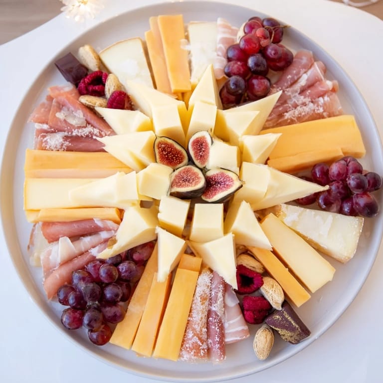 Imagine the Éclat dÉtoiles Planche de Noël: a colorful, gourmet holiday charcuterie star, perfect for entertaining.
