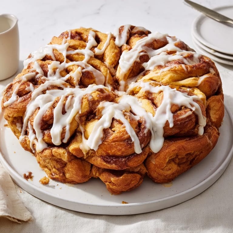 Freshly baked Giant Snowflake Sweet Roll, a beautiful American breakfast dessert, smelling of cinnamon.