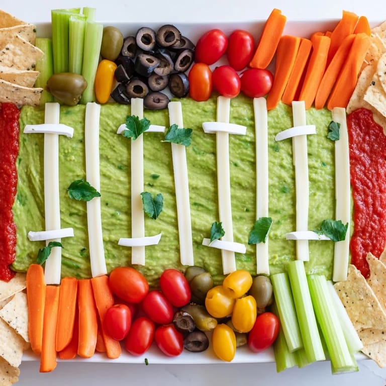 Arranging this Game Day Football Field Snack Board: visually appealing dips with colorful snacks on display.