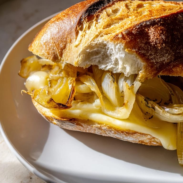 This warm Caramelized Onion and Gruyère Grilled Cheese features caramelized onions and Gruyère cheese's savory goodness.