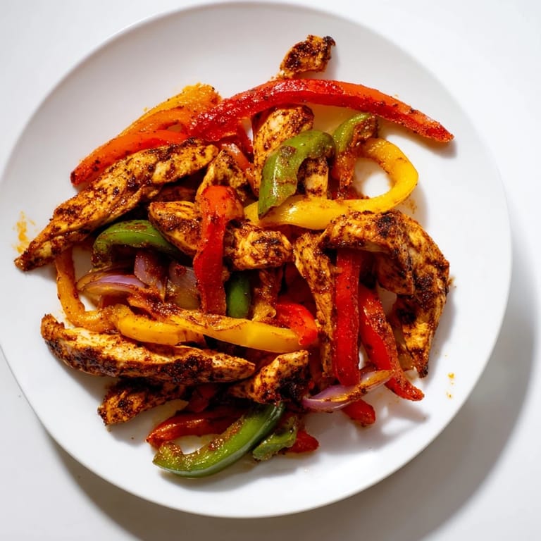 A delicious image of perfectly roasted chicken fajita vegetables, ready to be wrapped in a warm tortilla.