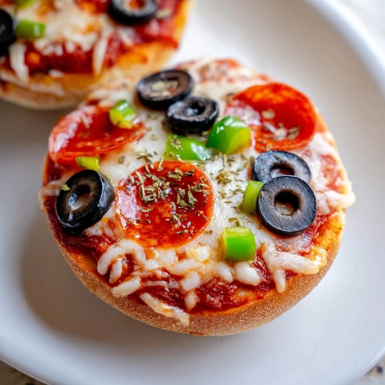 Close-up of freshly baked mini bagel pizzas, a delicious, melty cheese appetizer.