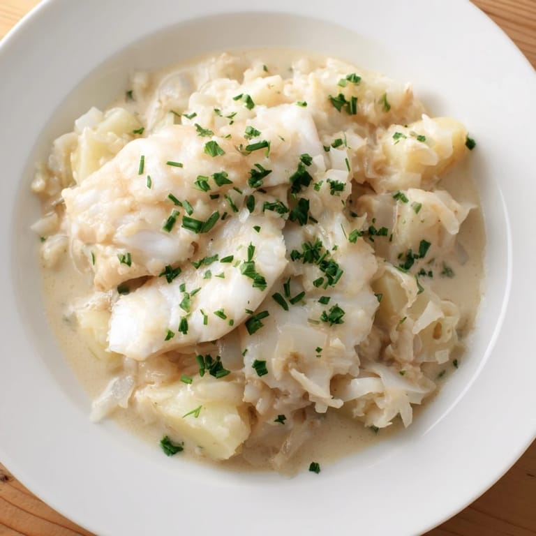 Creamy, flavorful Icelandic Fish Stew, garnished with fresh chives, ready to be enjoyed.