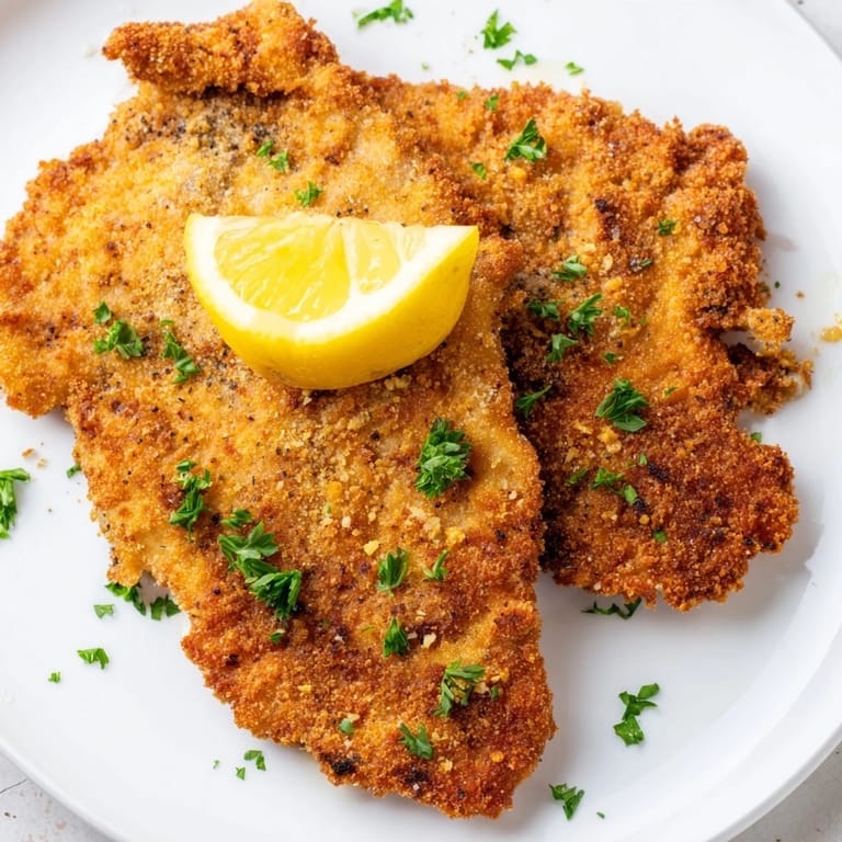 Thin, breaded German schnitzel cutlets, beautifully browned and piled high, perfect with potato salad.