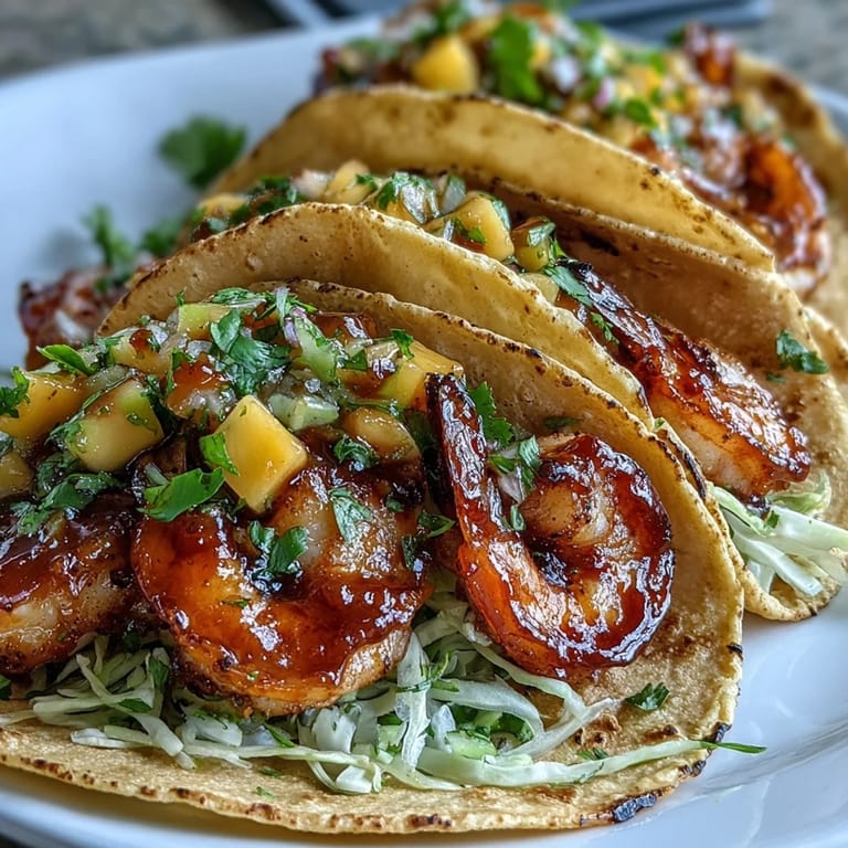 Juicy shrimp tossed in a sweet and spicy sriracha sauce rest atop a bed of crunchy red cabbage in this colorful taco meal.