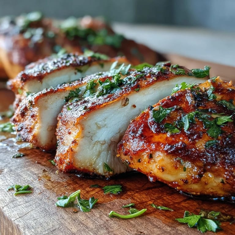 Freshly baked chicken breast with a savory spice rub, served alongside roasted vegetables for a balanced American-style dinner.