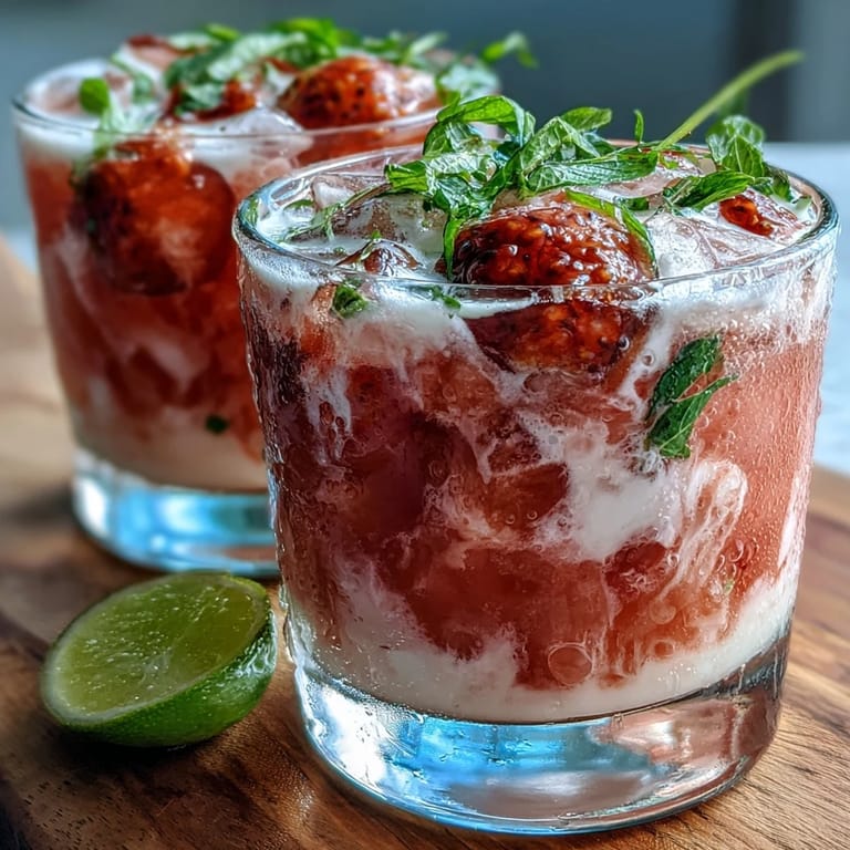 Homemade DIY Iced Guava Passionfruit Drink featuring coconut milk, fresh mint, and tropical fruit slices in chilled glasses.