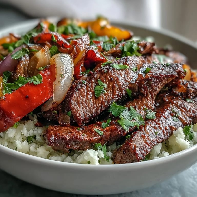 Tender steak and colorful bell peppers sizzle together for a flavorful base in this wholesome Steak Fajita Bowl.