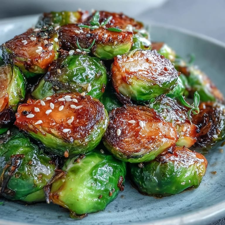 Freshly roasted Irresistible Orange Maple Glazed Brussels Sprouts garnished with orange zest on a rustic wooden table for a holiday side dish.