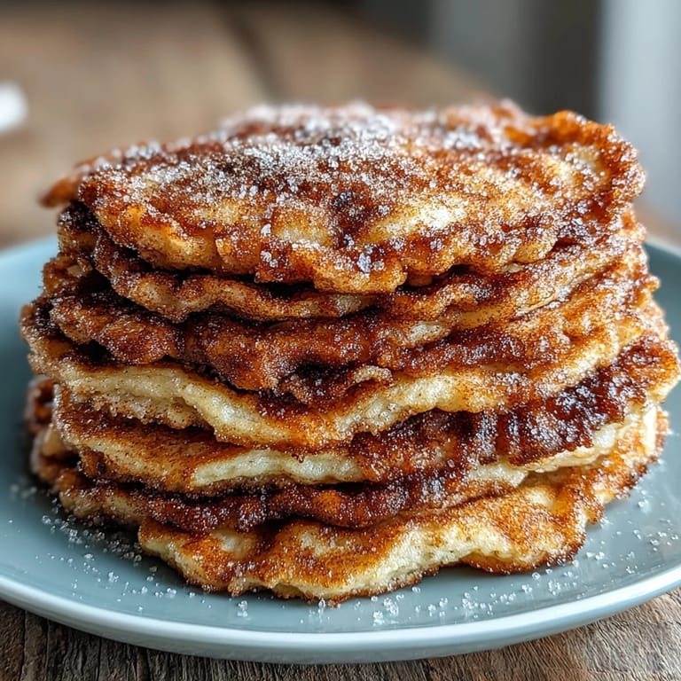 A close-up of fluffy Spanish Churro-Inspired Pancakes, perfect for dipping in warm chocolate sauce.
