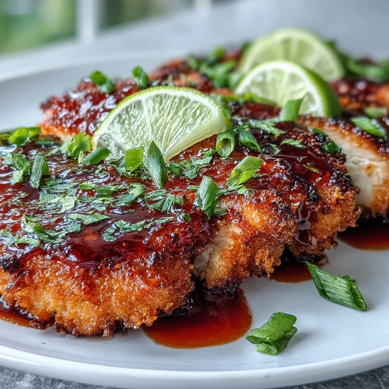 Sliced pressure-cooked chicken breasts coated in a glossy, tangy sweet chili sauce with visible ginger flecks.