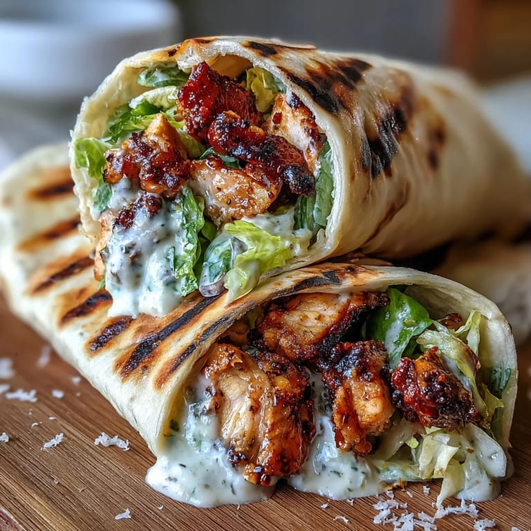 Freshly grated Parmesan and Caesar-dressed romaine layered inside a toasted garlic naan wrap.