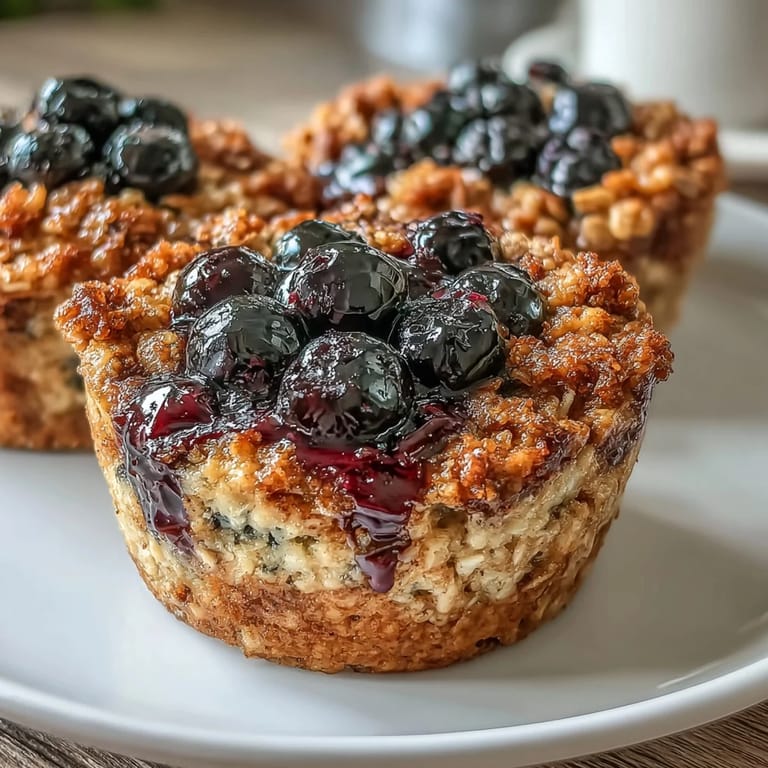 Zesty lemon blueberry baked oatmeal cups packed with oats and fruit, ideal for meal prep or snacking.