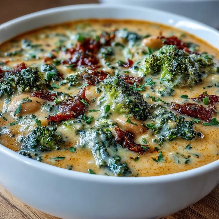 Velvety vegetarian soup blending broccoli, cannellini beans, and sharp cheddar for a comforting high-fiber meal.