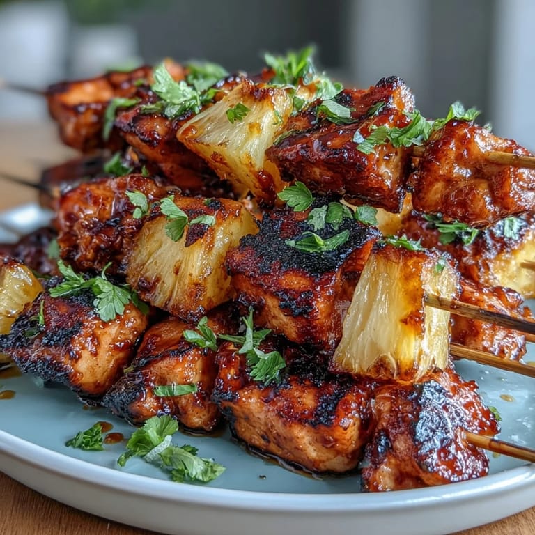 Savory air-fried chicken and sweet pineapple chunks create irresistible bite-sized skewers, ideal for gatherings or quick snacks.