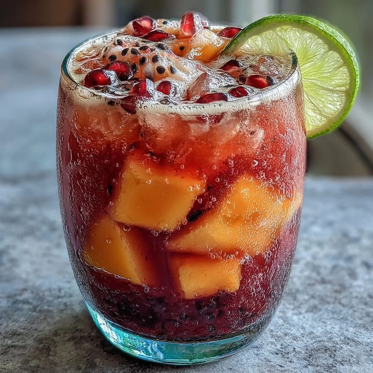 Two glasses of bright pink tropical refresher with mango and dragonfruit, perfect for a refreshing summer drink at home.